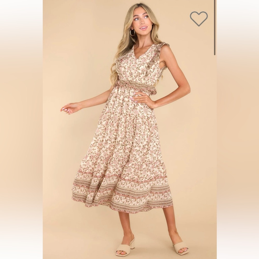 Floral Midi Dress in Pink and Cream